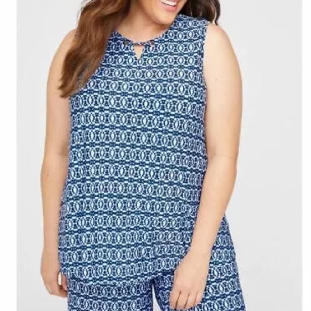 Catherines Anywear Sleeveless Keyhole Abstract Blouse Top 18/20W